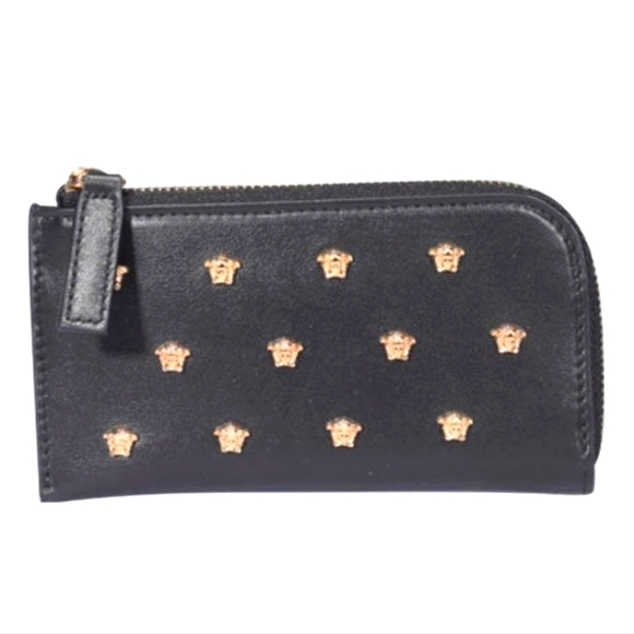 Versace Other - VERSACE Black All Over Medusa Stud Zip Card Holder Wallet